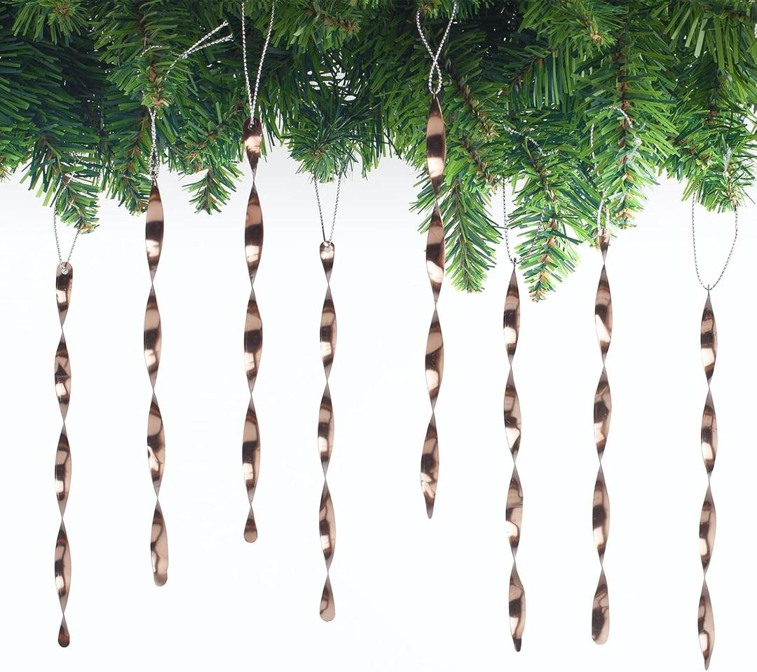 AMS Christmas Tree Ornaments 24PCS Aluminum Twisted Icicles Ornament Set for Christmas Tree New Year Party Decorations Supplies(Shiny 7",Coffee)