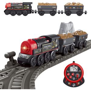 Motorized Train for Wooden Track, Remote Control Train with Magnetic Connection, Battery Operated Locomotive Trains for Toddlers, Compatible with Thomas, Brio, Chuggington, Red