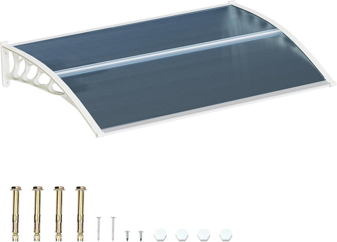 58.5x35 Inch Patio Window Awning Shade, Polycarbonate Door Entrance Canopy Cover Protection for Sunshine & Rain, Gray with White Edge