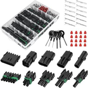 376Pcs 25 Kits Waterproof Automotive Electrical Connectors 1/2/3/4/6 Male&Female Pin 22-14AWG Wire Harness Spark Plug Connector Terminals Plug Kit Car