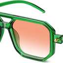 Retro Aviator Sunglasses for Women Men - 70s Trendy Square Vintage Shade Sun Glasses UV Protection (01 Transparent Green/Gradient Orange)