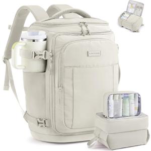 LOVEVOOK Travel Backpack for Women & Men, 40L TSA Approved Carry On Backpack with 3 Packing Cubes, Waterproof Weekender Overnight Bag for 2-4 Day Trips, Business & Travel Essentials, Beige Gray