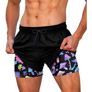 Cozople Mens Swim Trunks 5.5" with Compression Liner Breathable Quick Dry Bathing Suit Anti-Chafe Beach Shorts (Black, S)