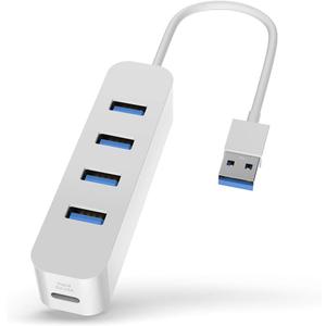 Upgrow USB 3.0 Hub with Power Port 4-Port USB Hub with 5 Gbps USB Splitter for Laptop MacBook, Mac Pro, Mac mini, iMac, Surface Pro, XPS, PC, Flash Drive, Mobile HDD-White