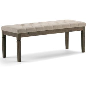 SIMPLIHOME Waverly Tufted Ottoman Bench - 48 inch Wide Upholstered Linen Look Fabric Rectangle Footstool Ottoman in Natural, Traditional Bench for Bedroom, Entryway or Living Room with Carved Legs