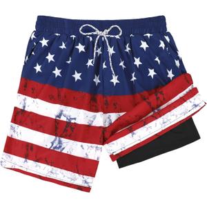 American Trends Men's Swim Trunks Board Shorts Quick Dry Mens Swimming Trunks with Compression Liner (Large, F American Flag)