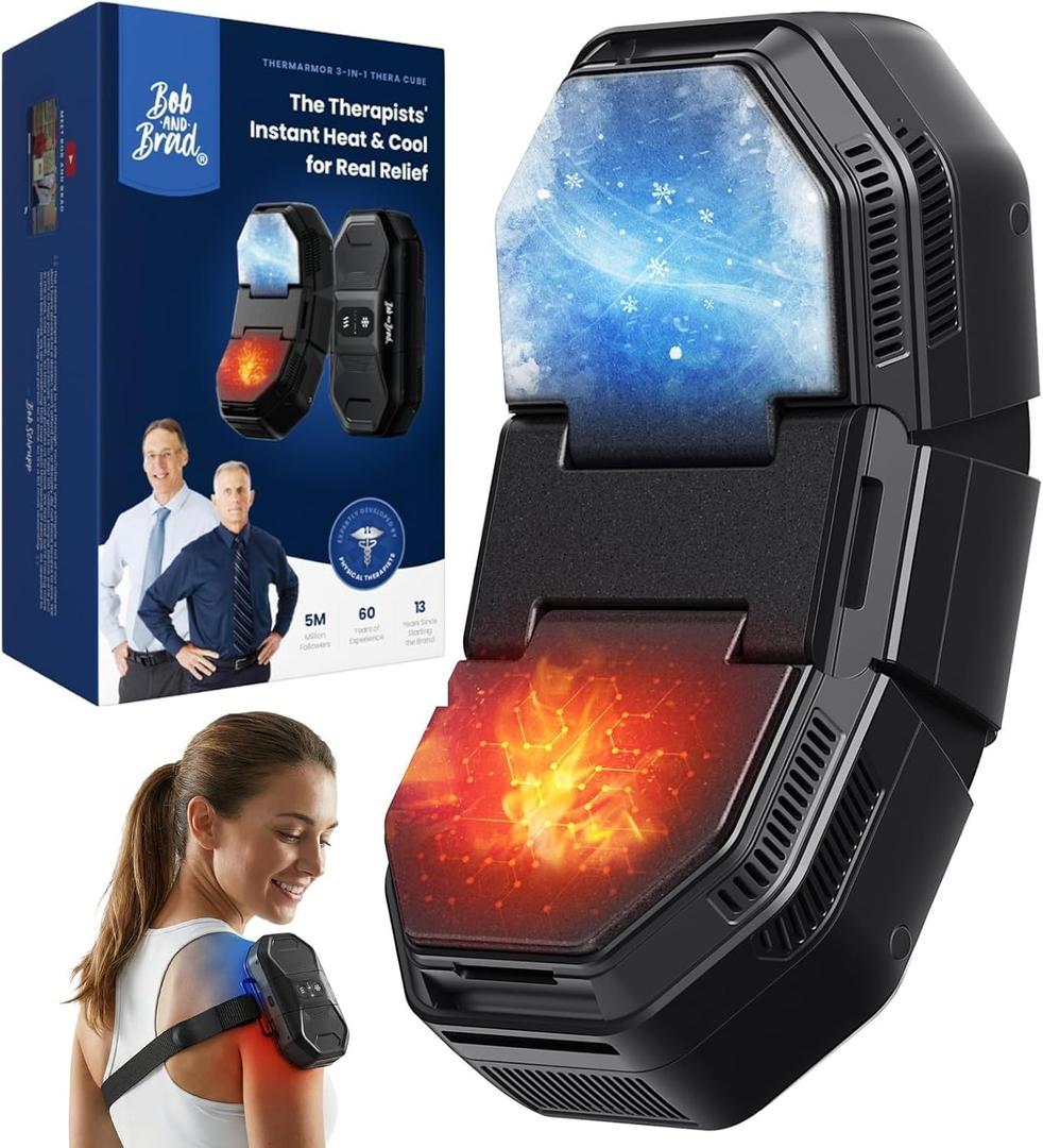 BOB AND BRAD ThermArmor Cordless Electric Ice Pack & Heating Pad Pain Relief, FSA 3-in-1 Thermal Cube with Instant Heat, Cold, Contrast Therapy, 45 Snug-Hinge for Knee, Shoulder, Elbow, HSA Eligible