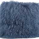Genuine Mongolian Lamb Fur Decorative Filled Throw Pillow - Soft Plush Wool Accent Pillow for Home, Couch, Living Room, Office and Holiday Dcor (16"X16", Blue-Grey)