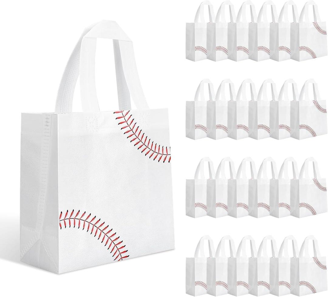 MveLwodx 24 Pcs Non-Woven Baseball Bags with Handles, Sports Party Favors Gift Bags, Baseball Birthday Decorations Wrapping Paper,Treats Bags for Desserts Sports Parties Supplies Birthday Decor