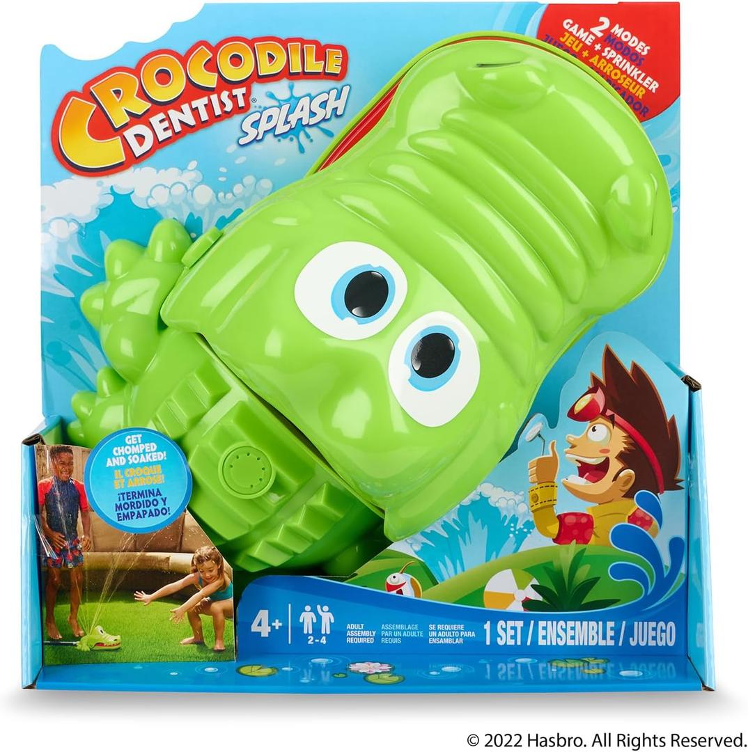 Hasbro Crocodile Dentist Splash Water Game for Kids  Backyard Sprinkler Outdoor Games for Summer Fun