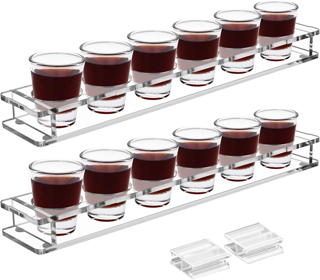 Beautyflier Pack of 2 Acrylic Shot Glass Holder, Shot Glass Serving Tray for Bar, Restaurant, Party, Family Gathering (Shot Glasses Not Included)
