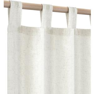 KOUFALL Farmhouse Linen Curtains, Cream Beige Semi Sheer Light Filtering Curtain, Boho Tab Top Neutral Country Curtains for Living Room, Bedroom, Nursery, 84 Inch Length, 2 Panels Set