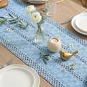 Artoid Mode Sky Blue Farmhouse Woven Rustic Hollow Table Runner, Seasonal Holiday Hollow Kitchen Dining Table Decoration for Home Party Decor 12x90 Inch