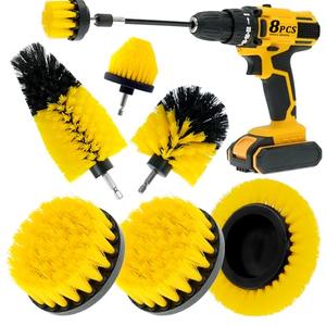 ETOUPA 6 Pcs Drill Brush Attachment Set, Power Cleaning Scrub Brush Kit with Extend Long Attachment, All Purpose Drill Scrub Brushes for Car, Grout, Floor, Tub, Bathroom and Kitchen (Yellow)