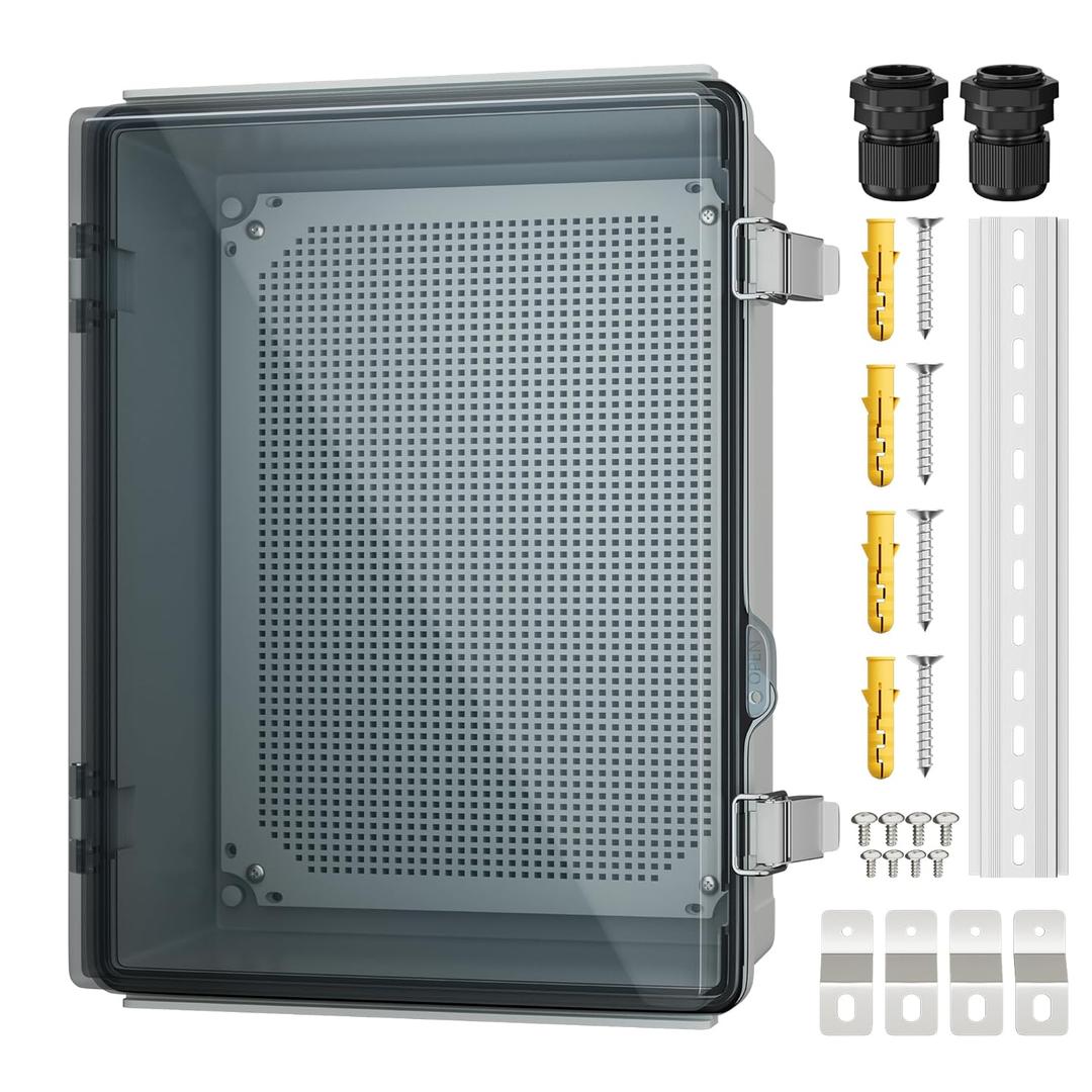 Joinfworld Electrical Box Weatherproof Plastic Junction Box 15.7x11.8x7.1 Outdoor WiFi Nema 4 Enclosure Clear Cover for Electric Connection Exterior Project