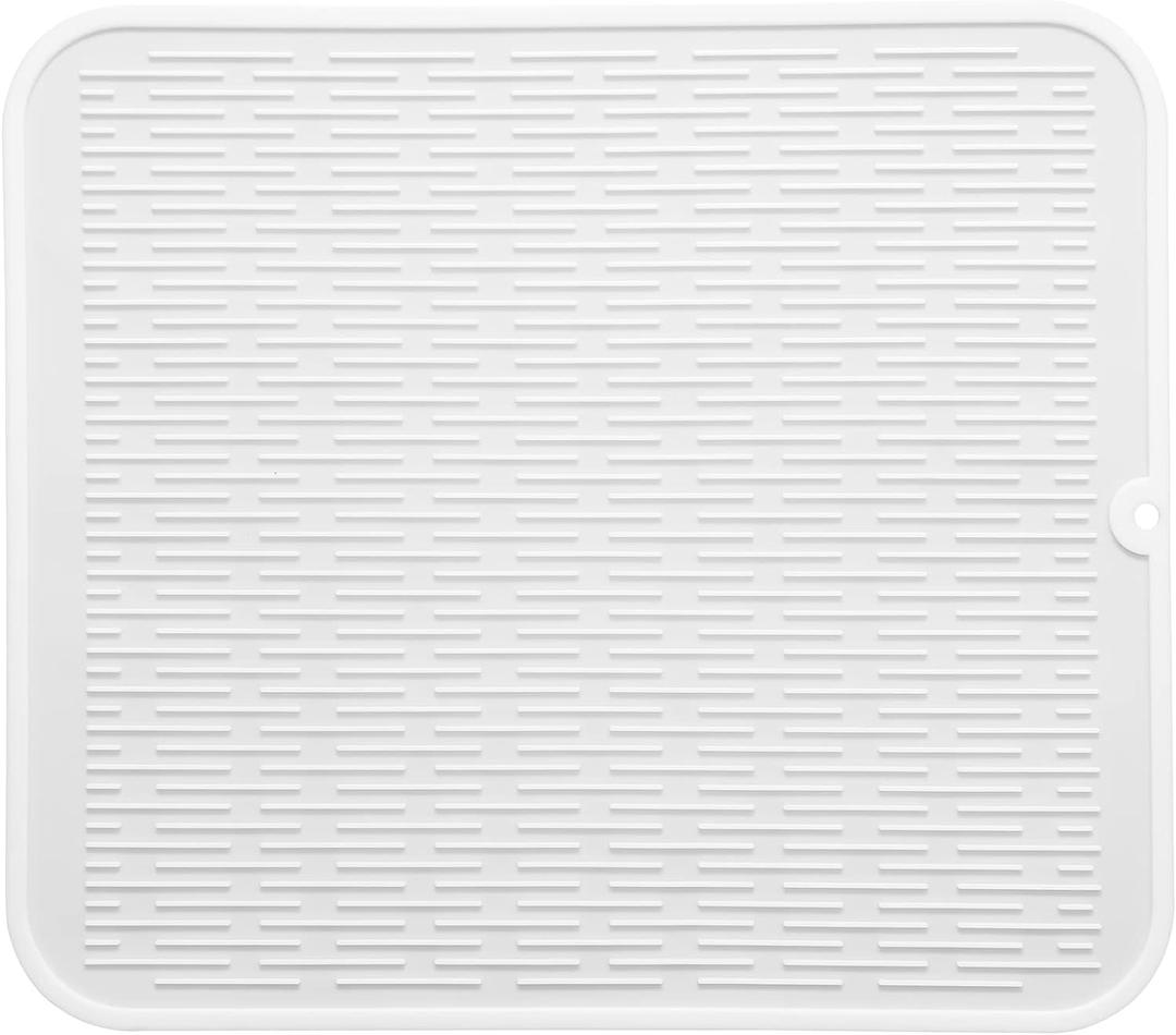 MicoYang Silicone Dish Drying Mat for Multiple Usage,Easy clean,Eco-friendly,Heat-resistant Silicone Mat for Kitchen Counter or Sink,Refrigerator or Drawer Liner White XL 18 inches x 16 inches