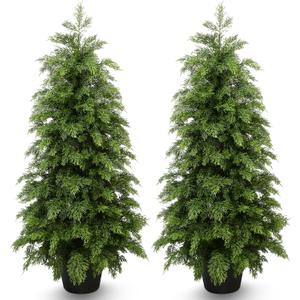 3ft Artificial Cedar Topiary Trees 2 Pack, Real Touch Cedar Tree Faux Plants Potted UV Resistant Evergreen Tree for Outdoor Indoor Door Garden Farmhouse Home Decoration