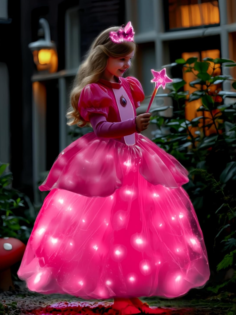 Light Up Girl Princess Dress Girls Costume Toddler Dress Up & Role Play Halloween Cosplay Birthday Party Gift 6-7