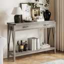 ChooChoo 47'' Farmhouse Console Table with Drawer, Entryway Table with Storage Shelf, Rustic A-Design Sofa Table for Hallway, Entrance, Living Room, Grey, 47.2" L x 11.8" W x 31.5" H