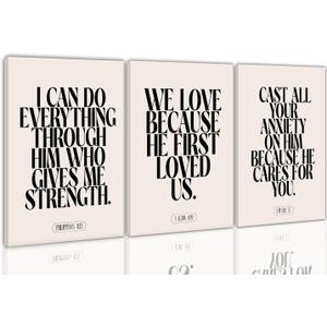3Pcs Christian Wall Art Bible Verse Canvas Prints Scripture Wall Decor, 24L" x 16W"