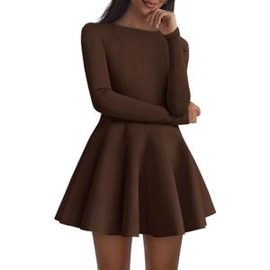 PRETTYGARDEN Fall Cocktail Dresses for Women Elegant Classy Wedding Guest 2026 Long Sleeve Homecoming Party A Line Mini Dress (Brown, S)