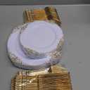 125PCS White and Gold Plastic Plates - Gold Disposable Plates with Plastic Silverware - Vintage Disposable Dinnerware Set for 25 Guests for New Year Parties Holiday