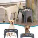 IRIS USA Elevated Dog Bowls Adjustable Stand, Raised Feeding Station with 2 Stainless Steel 64 oz Bowls, Spill Guard, Dual Height 12.25" or 4.63", Made in USA, Dark Gray