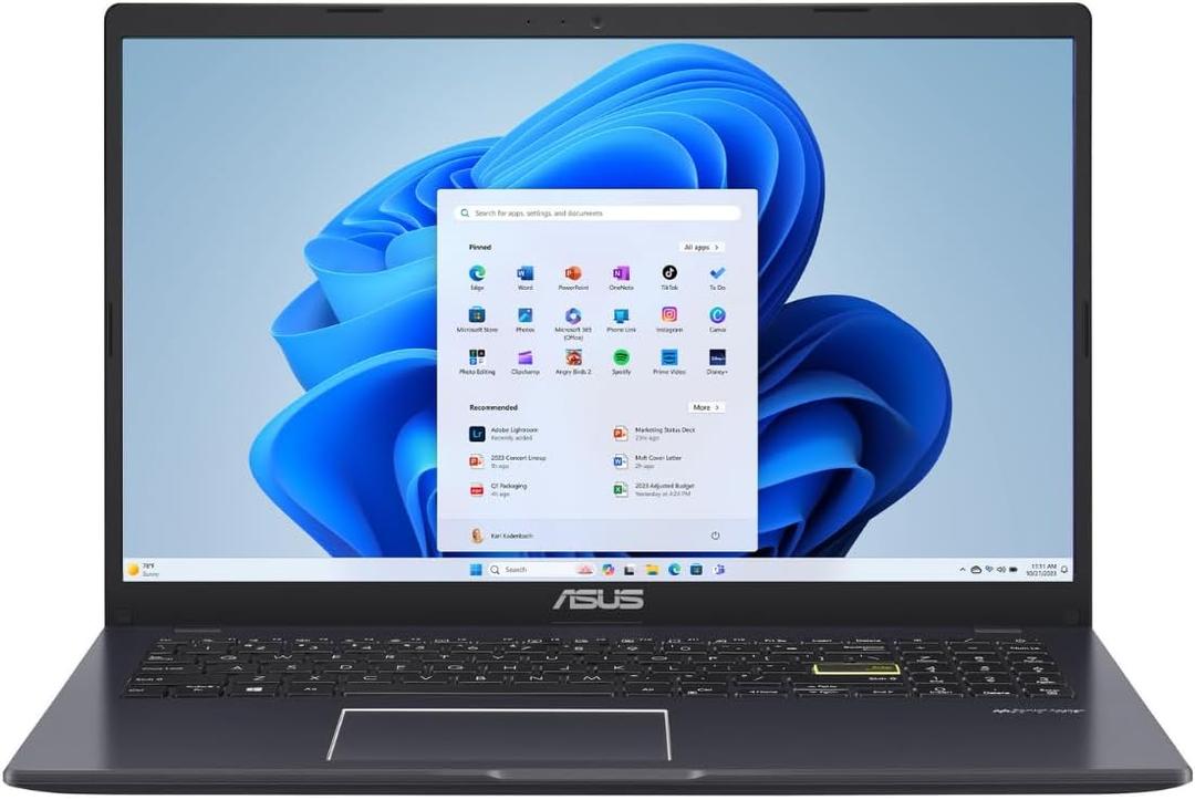 ASUS 15.6 Vivobook Go Slim Laptop, Thin & Portable for Student Study, Intel Dual Core N4500, 4GB RAM, 128GB SSD, Windows 11, Star Black, L510KA-ES04, Blac