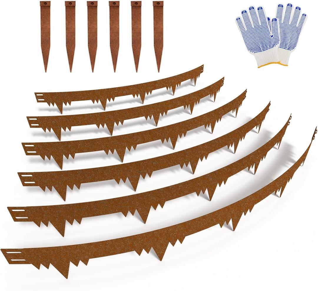 Metal Landscape Edging Border 6 Packs 42'' L x 4.5'' H, Pre-Rusted Steel Garden Edging Border with 6 Stakes, Hammer-in Lawn Edging for Landscaping, Flower Bed, Yard, Pathway, Tree Ring (21ft Total)