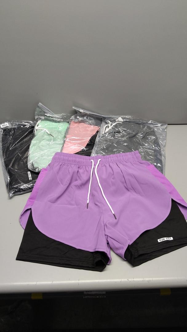 2 in 1 Double Layer Running Shorts for Women High Waisted Gym Yoga Short Pants Color Block Athletic Workout Clothes 5 0Pack, Size S