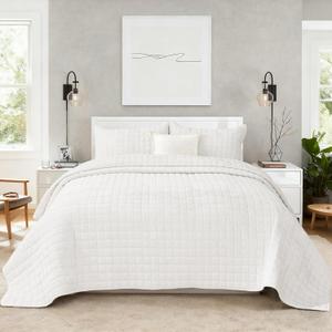 Quilt Set Oversized King Size 120x128 Luxurious Velvet Bedding Sets with 2 Pillow Shams 20x36 3 Pieces Ultra Soft Quilted Bedspread Coverlet Comforter for All Season,Cream White