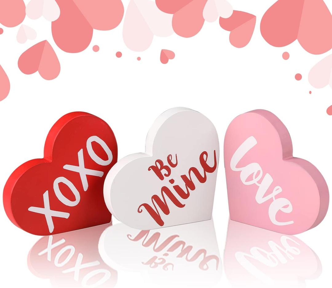 Valentine's Day Decorations, Wood Heart Shaped Sign, Freestanding Table Decor for Tiered Trays, Romantic Wooden Home Dcor for Valentine's Day and Weddings