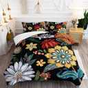 3 Pieces Colorful Floral Comforter Set,Bohemian Botanical Bedding Set King Size,All Season Lightweight Soft Microfiber Bedding with 2 Pillow Shams (Farmhouse Boho Floral)