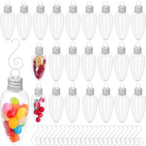 Watayo 24 PCS Christmas Booze Balls, Fillable Booze Tree Ornaments with S Hook, Light Bulb Ornaments for Crafts, Clear Plastic Xmas Decoration Boozes Ball for Xmas Home Party Decor