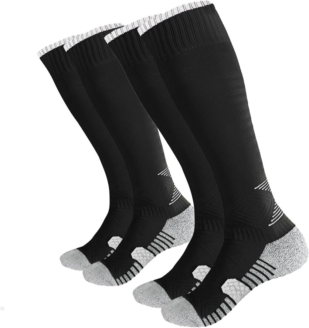 3 x YAGAXI Men's Baseball Soccer Softball Knee-High Socks - 2 Pairs Compression Multi-sport Tube Athletic Socks for Youth & Adult (Medium, Black)