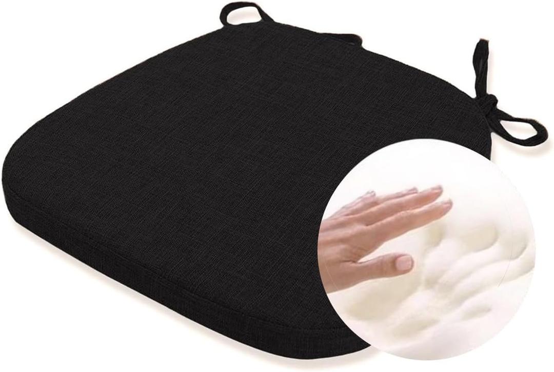 Big Hippo Chair Pads Memory Foam Chair Cushion with Ties for Dining Chair Non Slip Kitchen Pads and Dining Room Seat Cushion with Machine Washable Cover - 17"x16" (Black)