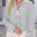 EVALESS Womens Blouses Cute Long Sleeve Bow Tie Front Shirts Going Out Tops Spring Summer Outfits Trendy 2025 (Gray, L)