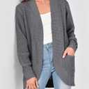 KIRUNDO Cardigan Sweaters for Women 2024 Fall Open Front Long Sleeve Loose Lightweight Knit Sweater Coat with Pockets (Gray, L)