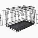 Foldable Metal Wire Dog Crate with Tray, Double Door, Divider, 22 x 13 x 16 in, Black
