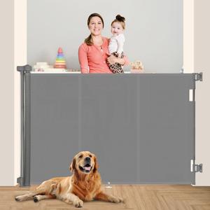 71 inch Retractable Baby Gates 48 inch Tall, Retractable Gate with Reinforced Strip Design to Prevent Crawling Through, 6 FT Retractable Dog Gate for Stairs, Doorways, Hallways (Gray)
