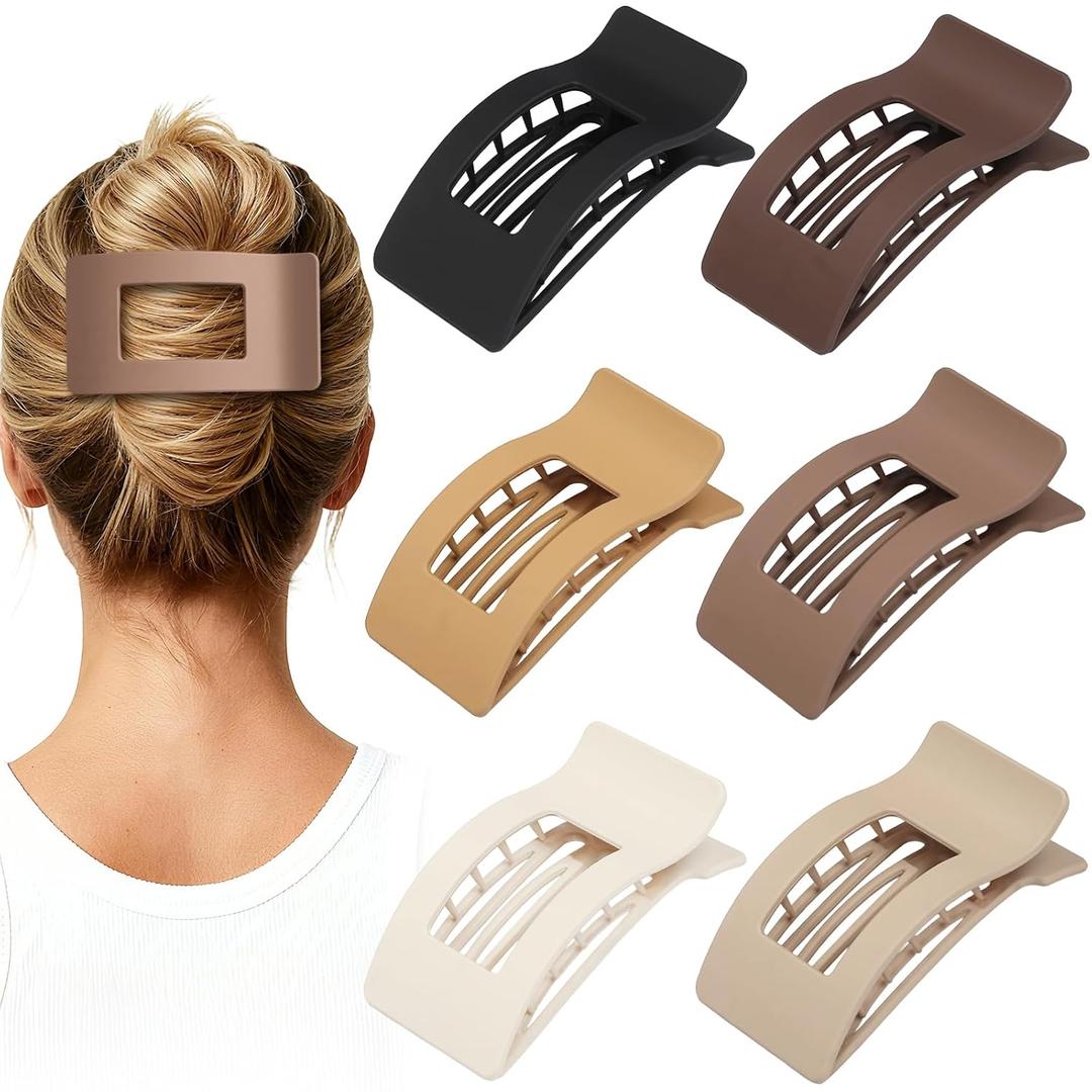French Flat Hair Clips for Women 6pcs Hair Claw Clips for Thick or Thin Hair Matte Claw Clips for Girls Barrettes Non-Slip Strong Hold Hair Accessories for Women (Brown)