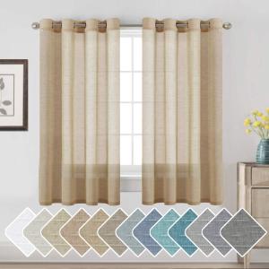H.VERSAILTEX Linen Curtains Nickel Grommet Natural Linen Semi-Sheer Curtains 2 Panels Privacy Added Premium Soft Rich Material Drapes for Bedroom/Living Room - 52x54 - Inch - Taffy