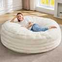 Hobestluk Bean Bag Chairs Beanbag Chair with Filler Adult Bean Bags with Fluffy Ripple Cover, Giant Bean Bag Chairs for Adults (White, 5FT - 50" x 50" x 24")