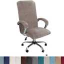Velvet Plush Ergonomic Comfortable Office Chair Cover - Cat Proof Stretchable Protector for Mesh Office Desk Chair with Wheels and Armrest - Comfy Executive Office Chair for Adults, Khaki, XL