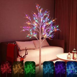 Fanshunlite Lighted Birch Tree, 6FT 18 Color Changing Lit Birch Halloween and Christmas with RGB Fairy Light, 120 LED with 8 Modes and Timer for Home Wedding Party Indoor Outdoor Decoration
