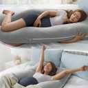 QUEEN ROSE Pregnancy Pillows, Cooling Maternity Pillow for Sleeping, 55in U Shaped Body Pillow for Pregnant Support, with Removable Silky Cover, Gray