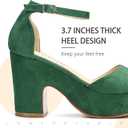 CAMSSOO Platform Heels for Women Chunky Heel Open Toe Ankle Strap Suede Wedges Sandals Wedding Office Dress Shoes (Green)