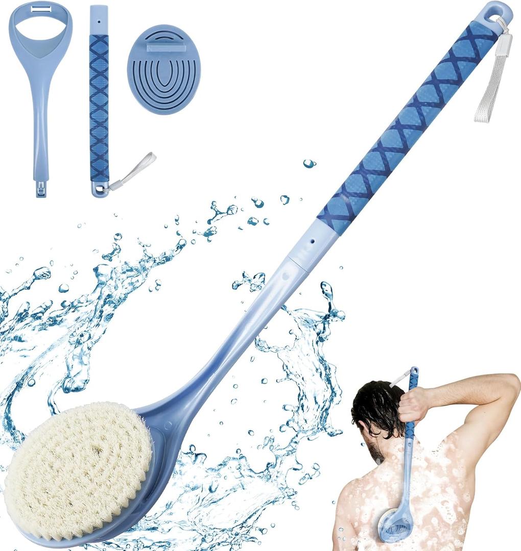 Back Scrubber for Shower, 20.4" Detachable Back Bath Brush for Shower, Back Scrubber, Exfoliation and Improved Skin Health for Elderly with Limited Arm Movement, Disabled
