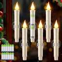 Enhon 6 Pcs Battery Operated Window Candles, Ivory LED Christmas Window Candles with Sensor Dusk to Dawn, Cordless Flameless Taper Candlestick with Battery & Suction Cup for Xmas Wedding Decorations