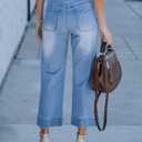 luvamia Wide Leg Jeans for Women Trendy High Waisted Flare Jeans Cropped Denim Pants Stretchy Baggy with Patch Pockets (XXL)